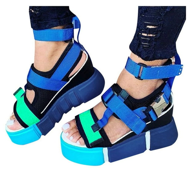Zapatos informales con plataforma y punta abierta para mujer, sandalias con correa Ankel Colorblock con cuña Wmkox8yii shjk1307