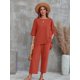 thumbnail image 2 of Conjunto de dos piezas casual sólido, camiseta de manga corta con cuello redondo y pantalones de pierna ancha, ropa de mujer, 2 of 4