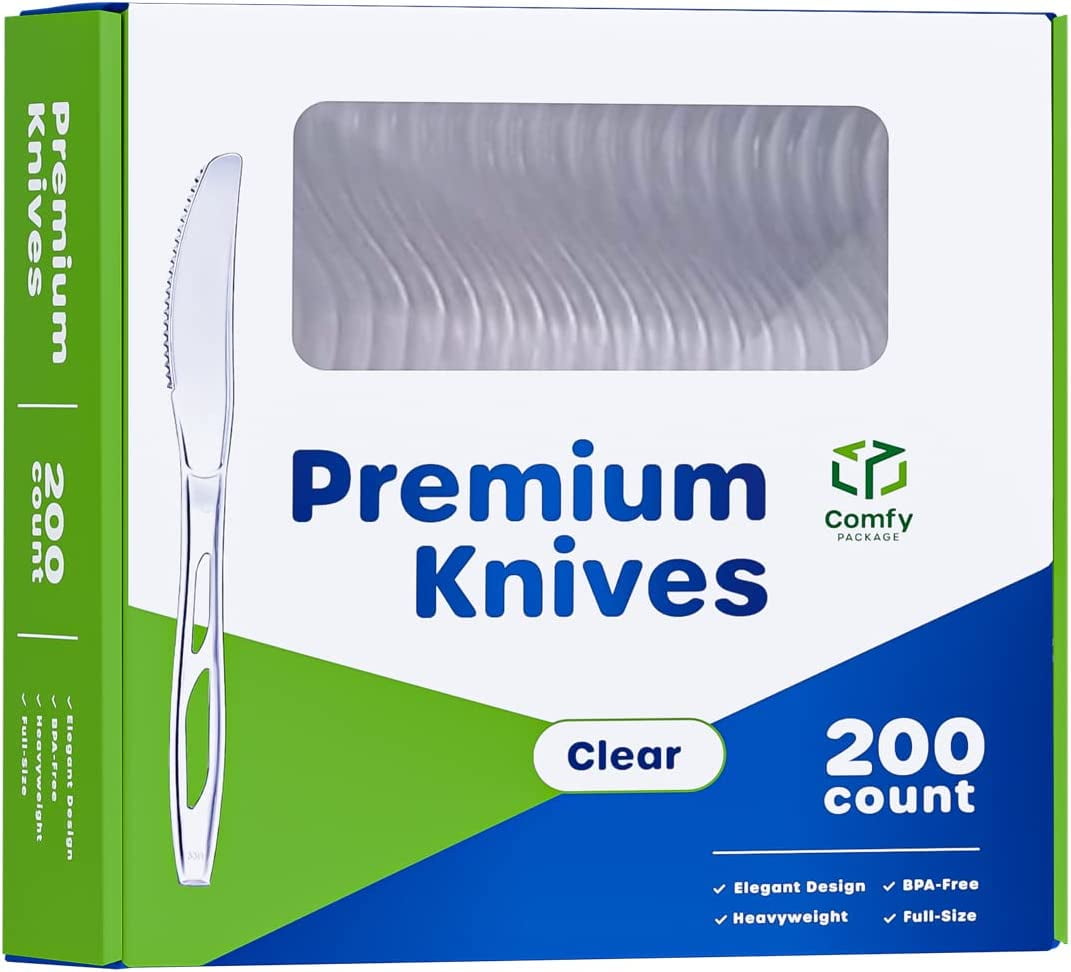Comfy Package Premium Clear Plastic Knives Disposable Cutlery Heavy