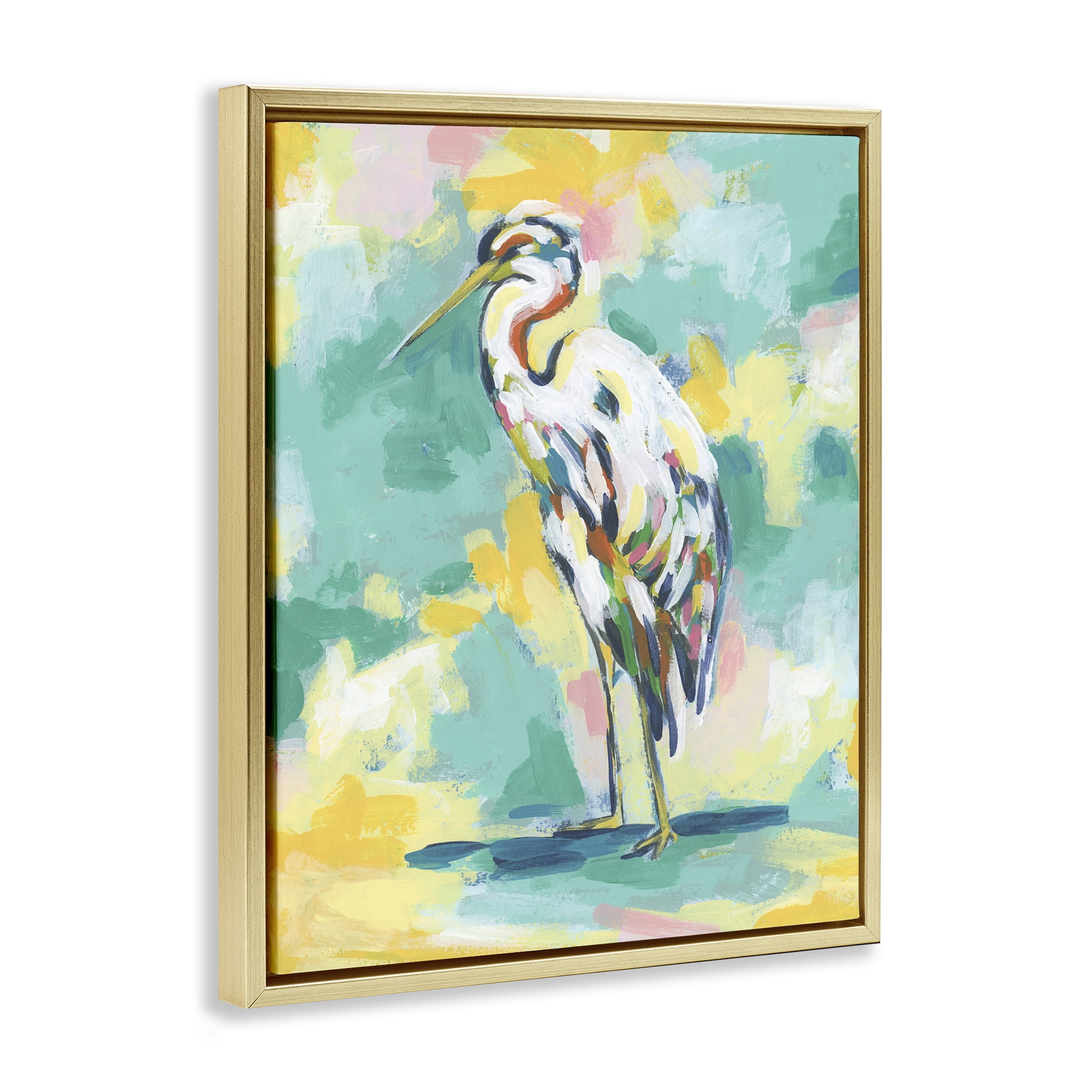 Stupell Industries Blue Modern Crane Animals Painting Gold Floater Framed Canvas Art Print Wall Art, 25 x 31