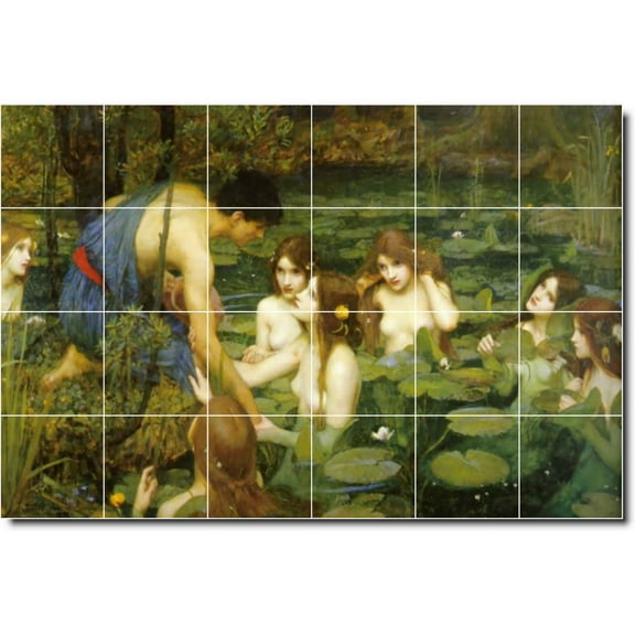 Ceramic Tile Mural-John Waterhouse Mythology Floor Tile Mural 21. 25.5" w x 17" h using (24) 4.25 x 4.25 ceramic tiles