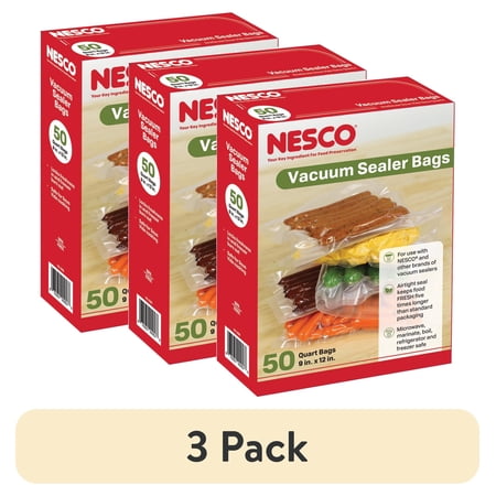 (3 pack) NESCO Quart Vacuum Sealer Bags (9" x 12"), 50-Count BPA-Free Vacuum Seal Bags for Freezer Storage and Sous Vide, Works With Nesco and FoodSaver Vacuum Sealer Machines
