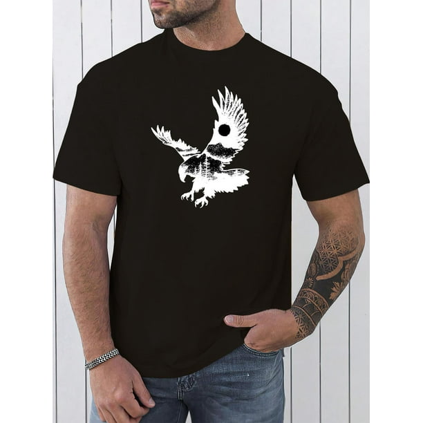 Camiseta de manga corta con cuello redondo y estampado de águila para hombre, ideal para primavera y verano. Ideal para adultos, hombres, mujeres, adolescentes y jóvenes.
