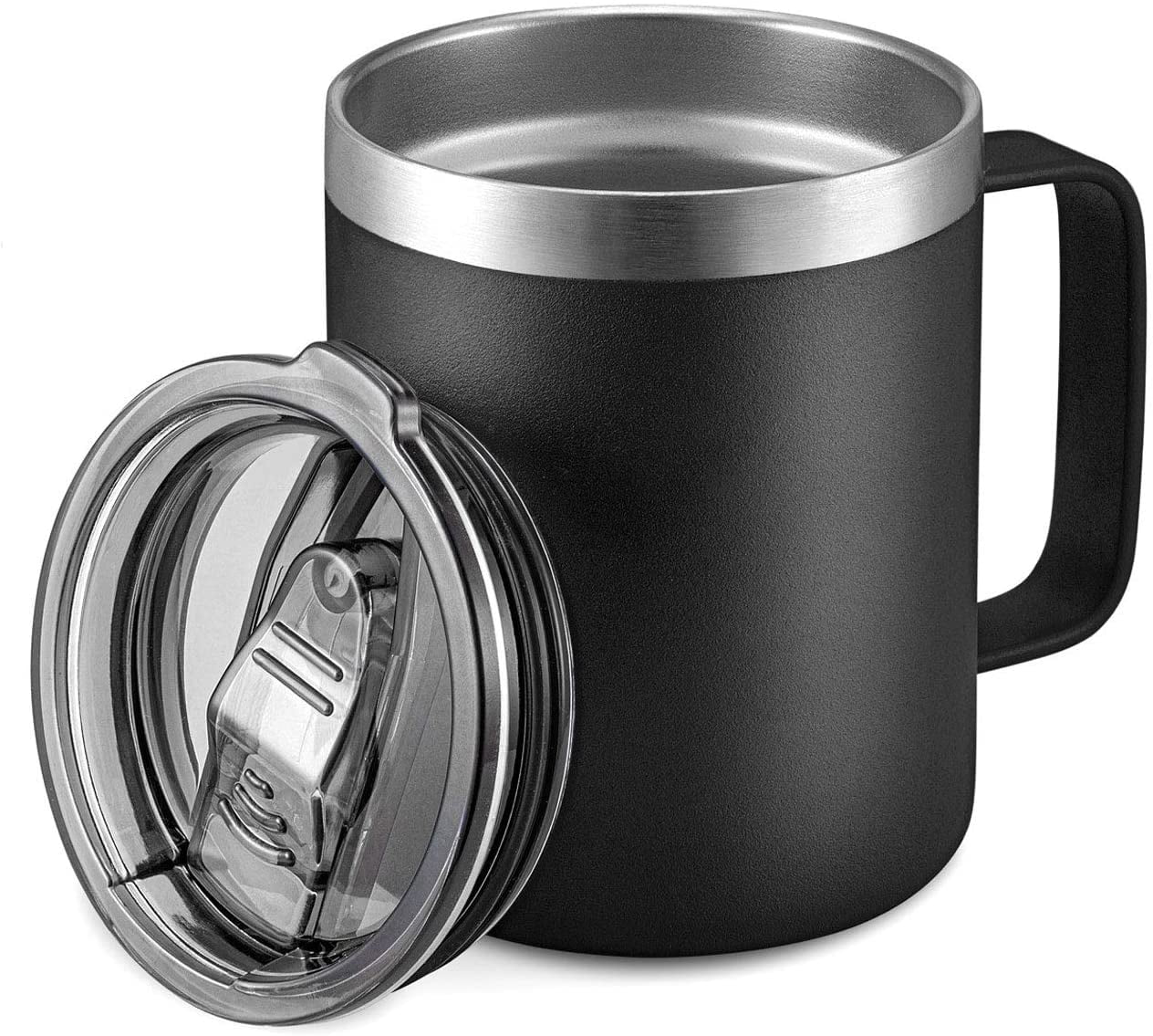 Shatterproof Camping Travel Outdoor Vacuum Durable Coffee Mug Stainless Steel Coffee Mugs with Lid Set of 2 Coffee to Go - 14 oz Double Walled Steel Coffee Glasses with Lid & Handle