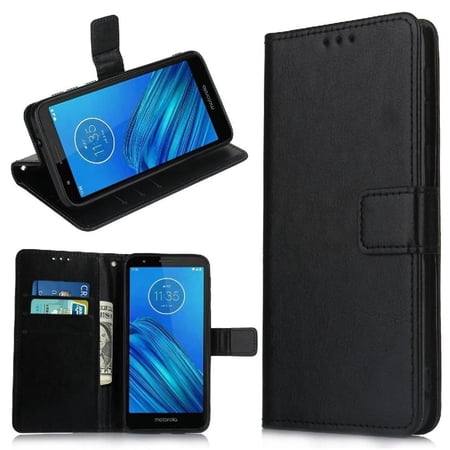 Flip Case for Motorola MOTO E6 All-in-One Wallet Multifunctional Folio Flip Cover with Card Holder and Detachable Wrist Strap