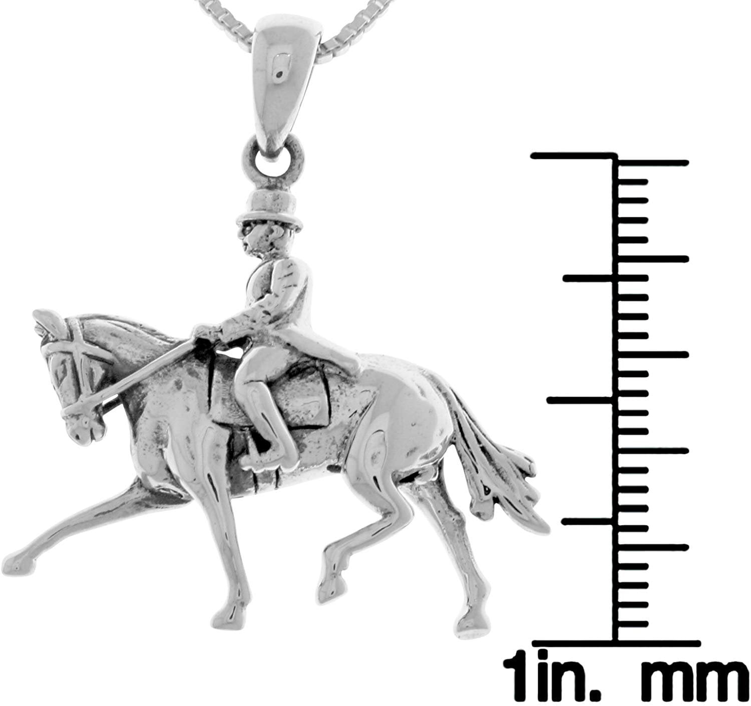 Jewelry Trends Sterling Silver Dressage Equestrian Horse with Jockey Pendant on 18 Inch Chain Necklace