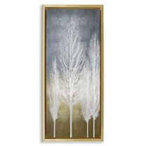 Stupell Industries Tall Tree Silhouettes Abstraction Landscape Painting Gold Floater Framed Canvas Art Print Wall Art, 15 x 31