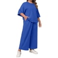 thumbnail image 2 of Solid Color 2 Pieces Plus Size Sets Women Three Quarter Sleeve Tops and Wide Leg Pants, 2 of 6