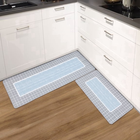 UNIWELL 2-Pack Boho Kitchen Rug Set, Non-Slip Machine Washable Vintage Floor Mats 17"x30" 17"x47" Grey