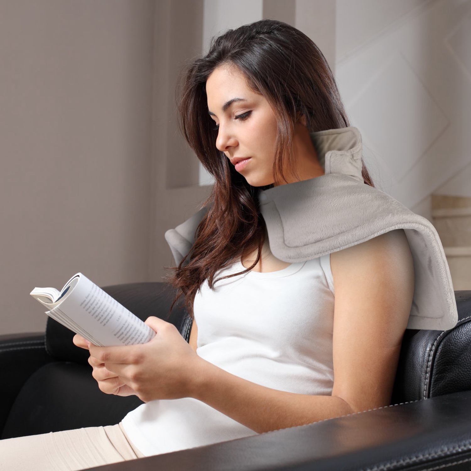 Electric Heating Wrap for Shoulder, Large Weighted Heating Pad for Neck and Shoulders with 6 Temperature Settings 4 Timer Modes Machine Washable