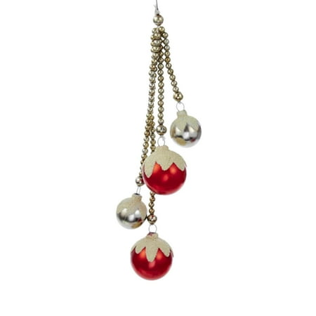 Silver Ball Drop - Alpine Chic Red and Silver Snow Covered Ball Staggered Drop Christmas Ornaments 9.5