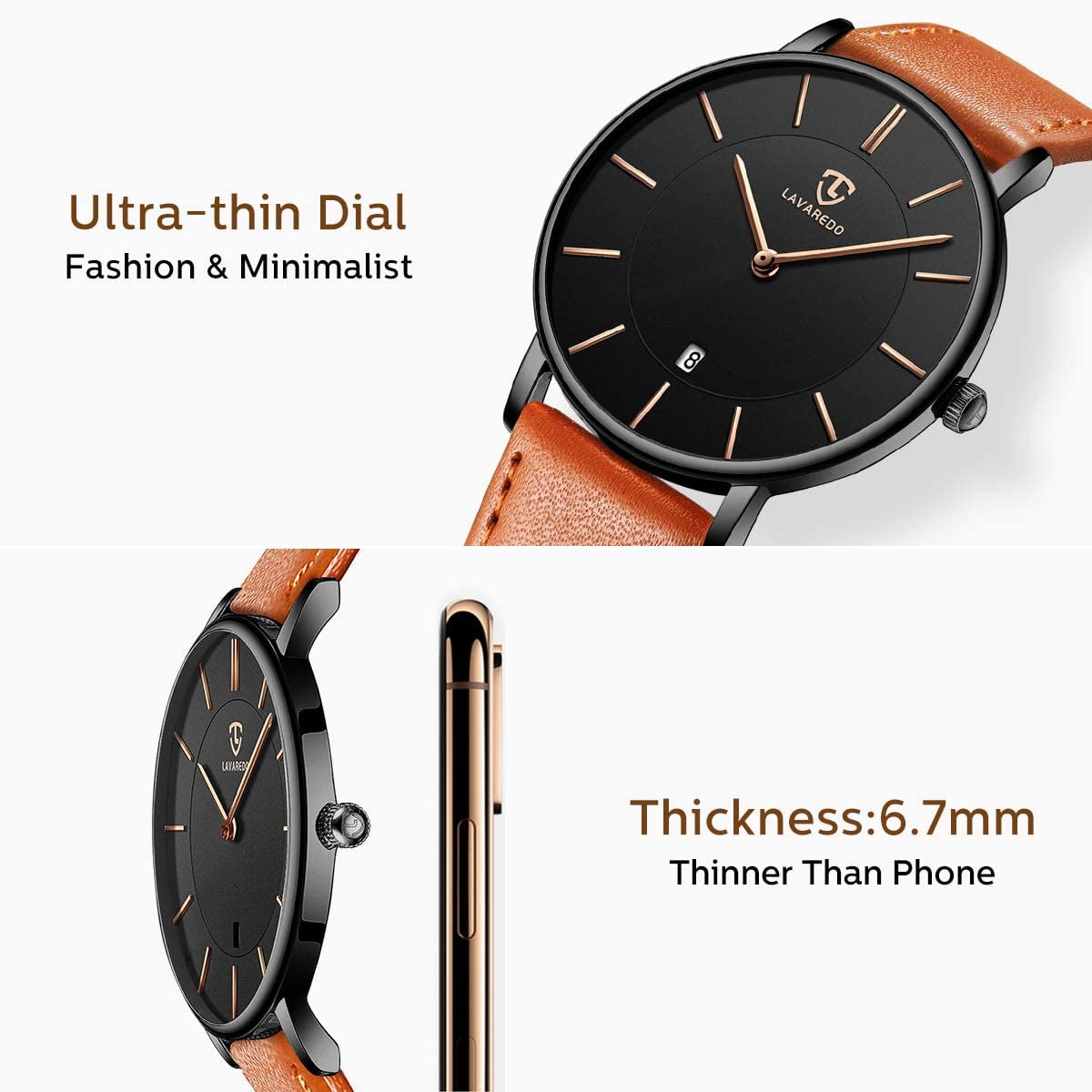 A ALPS Mens Watches Fashion Quartz Men's Watches Ultra Thin Minimalist Wristwatches with Leather Strap Gift for Man Father's Day Gifts