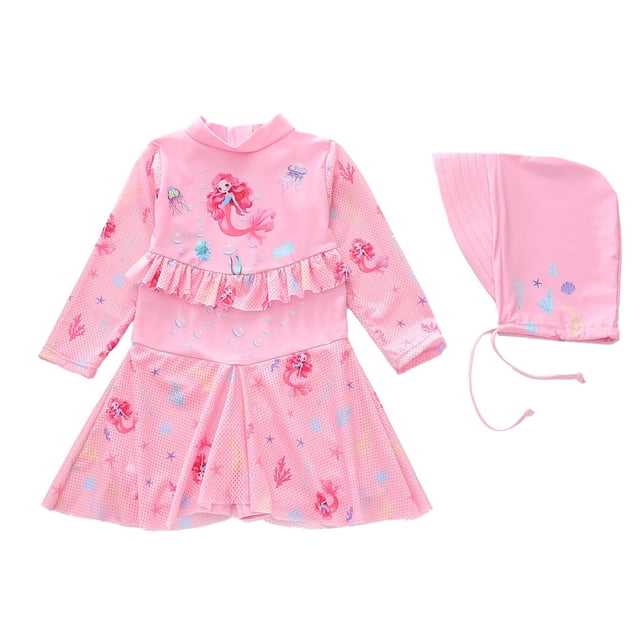 Xijirk Robe à Manches Longues pour Filles Style Maillot de Bain Contour Doux Design Doux Mode Maillot de Bain pour Plage Piscine et Activités, Rose, 6-8 Ans