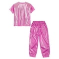 thumbnail image 4 of Zaldita Boys Girls Hip Hop Outfit Tracksuit Kids Shiny Metallic Shirts and Street Pants Bottoms Set Rose Red 11-12, 4 of 5