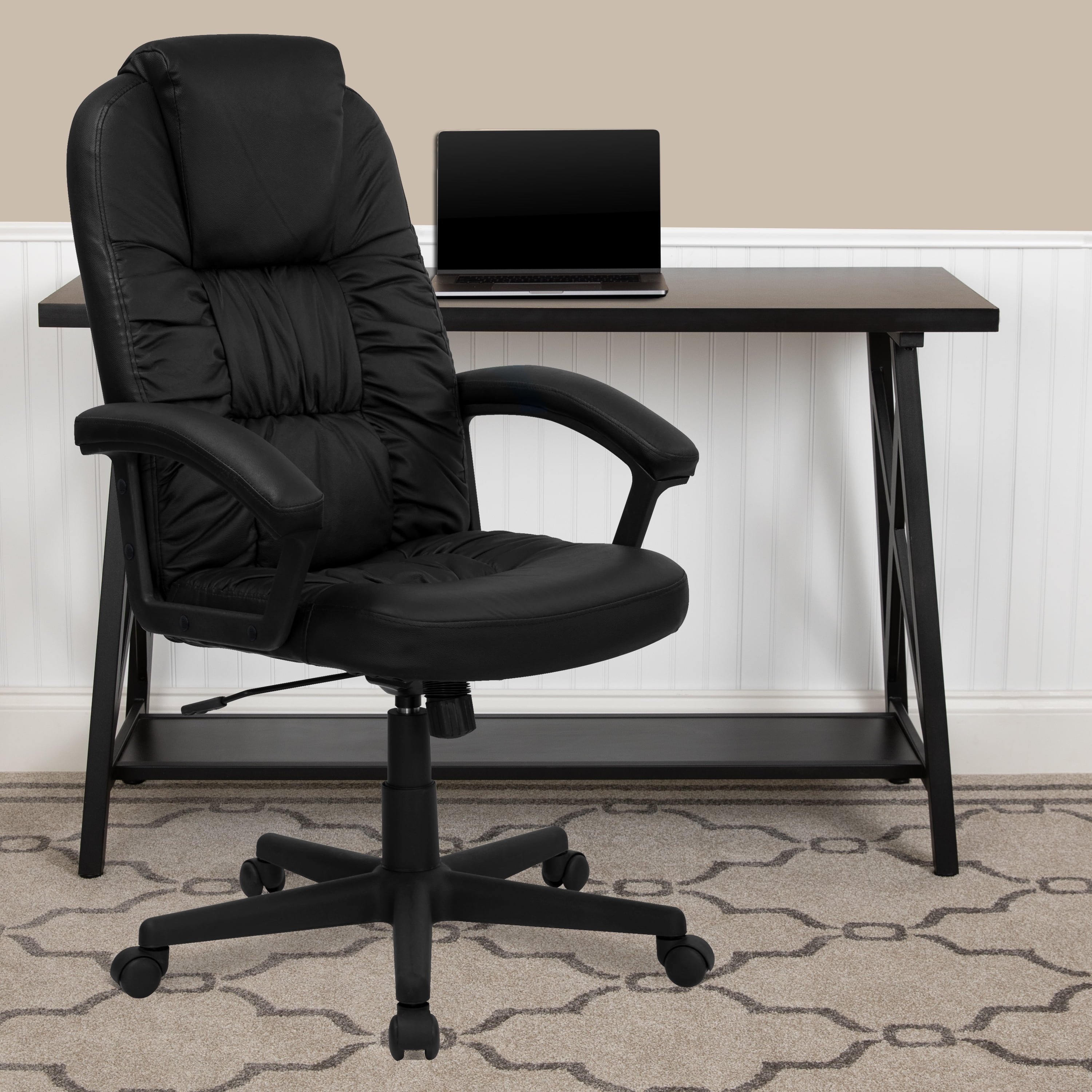 High Back Black Leathersoft Soft Ripple, Ripple Leather Office Chair