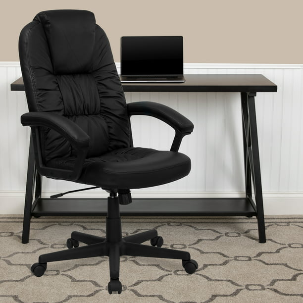 High Back Black Leathersoft Soft Ripple, Ripple Black Leather Office Chair