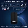 thumbnail image 7 of LUXRITE 3-Inch Cylinder Downlight Ceiling Spot Light 5CCT 15W, 1000 Lumens Dimmable ETL Listed Black 2 Pack, 7 of 7