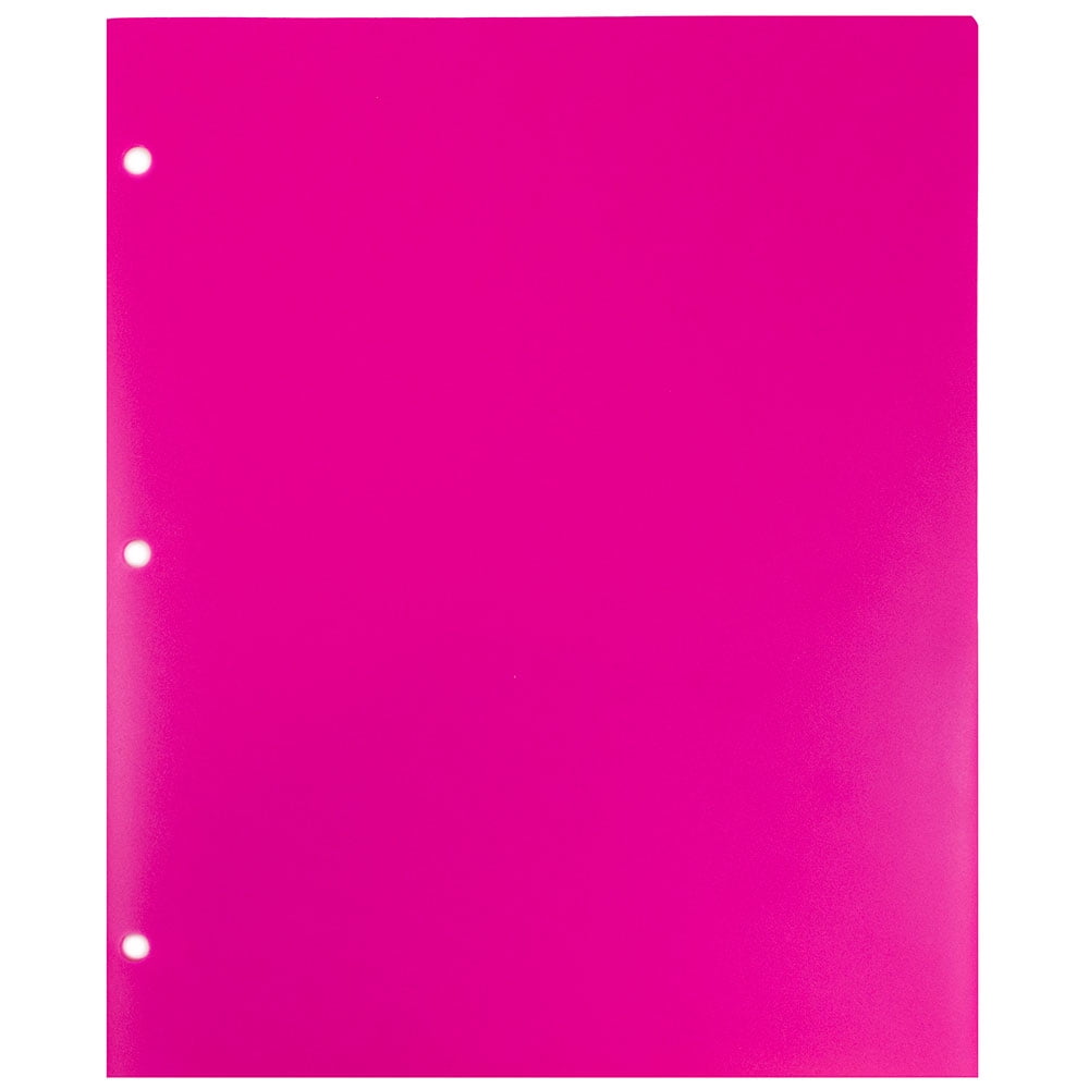 JAM Paper Plastic 2 Pocket 3 Hole Punch Fuchsia Pink Folder, 108/pack