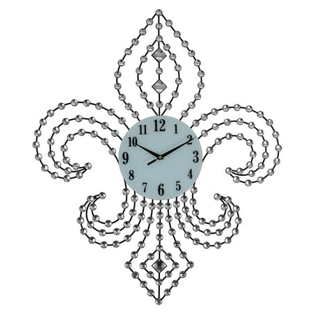 - Elegant Bejeweled Fleur De Lis Wall Clock with Crystal Accents 28x24
