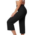 thumbnail image 3 of OGLCCG Womens Yoga Capri Pants High Waist Straight Leg Athletic Exercise Workout Leggings with Pockets Summer Crop Cargo Pants,L,Black, 3 of 6