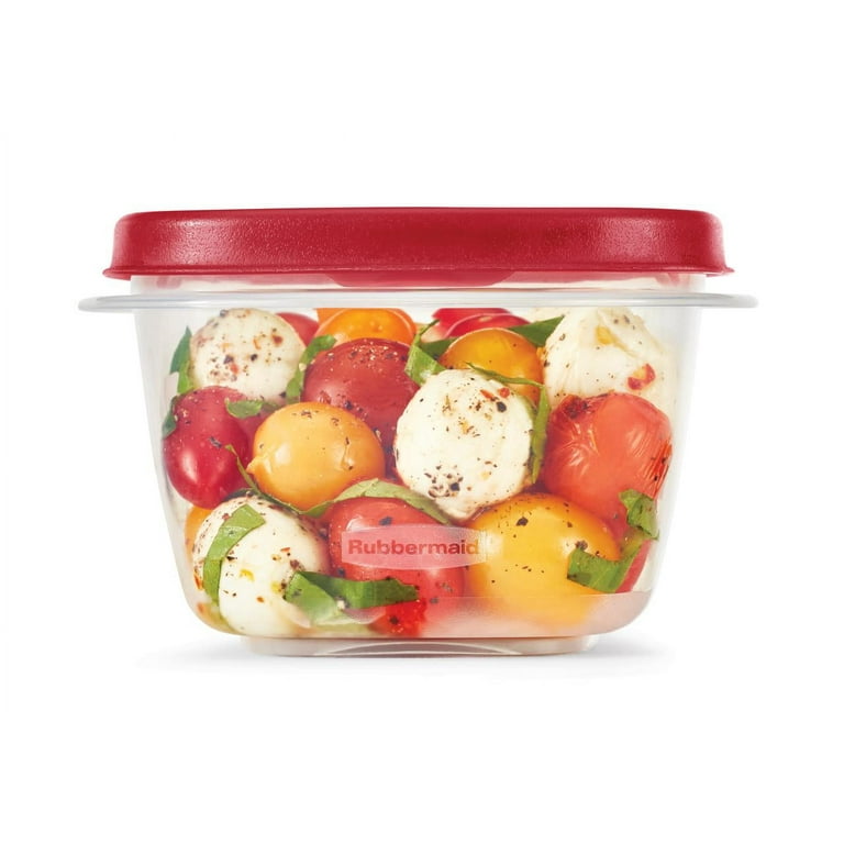 Rubbermaid Easy Find Lid Square 1.5-Gallon Food Storage Container, 2-Pack,  24 Cup, 5.68 Liter Clear and Red