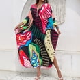 thumbnail image 2 of RXMEKW Robe de Plage à Imprimé Floral pour Femmes, Longue Robe Sans Manches à Col en V avec Design Patchwork, Grande Taille pour Vacances et Complexes, 2 of 8