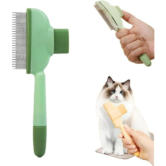 Saluqifa Pet Hair Comb, 2025 New Wider Cat Flea Comb with Release Button, 360 Degree Rotating Pet Grooming Brush for Cats Dogs (Green)