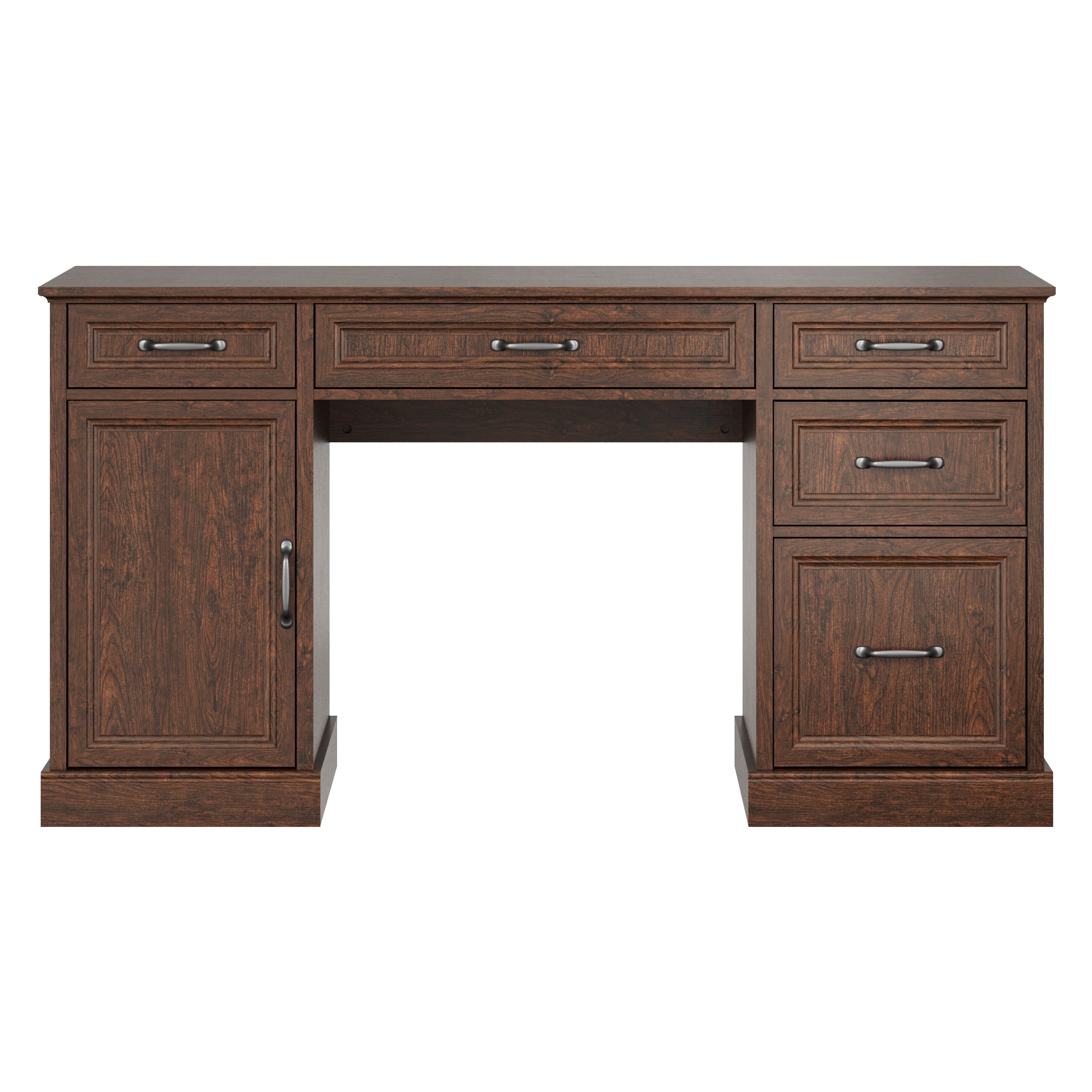 YouTrend 58'' Farmhouse Executive Desk,Wood Home Office Computer Desk with 5 Drawers and Storage Cabinet for Work Study Writing,Brown