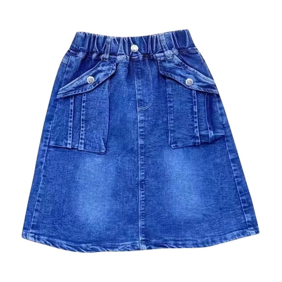 Girls Denim Skirt with Pockets A-Line Elastic Waist Classic Blue Jean Skirt for Kids to Kids 3-10 Years,Size 4-5T
