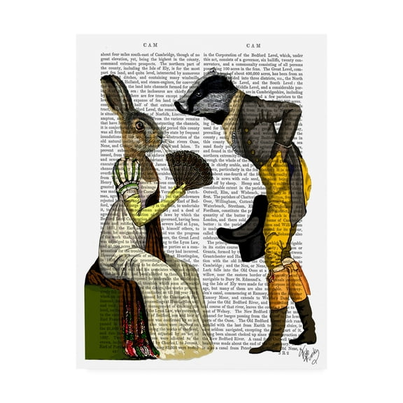 Trademark Fine Art 'Look Of Love, Regency Badger And Hare Couple' Canvas Art by Fab Funky
