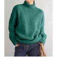 thumbnail image 5 of Womens Mock Neck Sweaters Oversized Chunky Long Sleeve Knit High Low Hem Pullover Top Fall Winter Fashion Green L, 5 of 9
