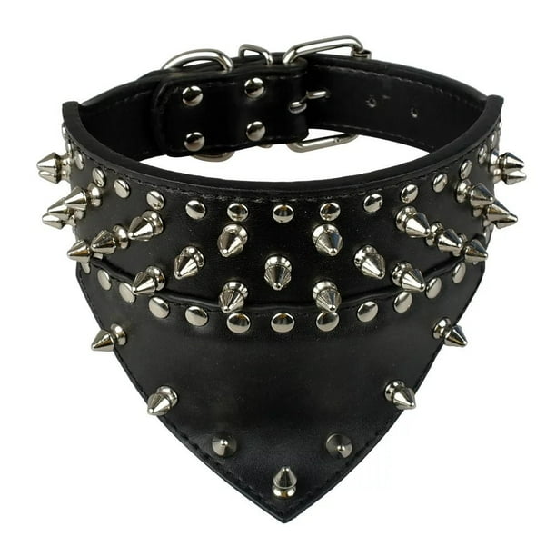 Collar de perro de cuero YONGSHENG Negro 2 de ancho ajuste con tachuelas y pinchos tamaño L