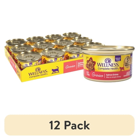 (12 pack) Wellness Complete Health Gravy Adult Wet Cat Food, Natural, Protein-Rich, Grain Free, 3 Ounce , 12 Pack, (Salmon Entree)