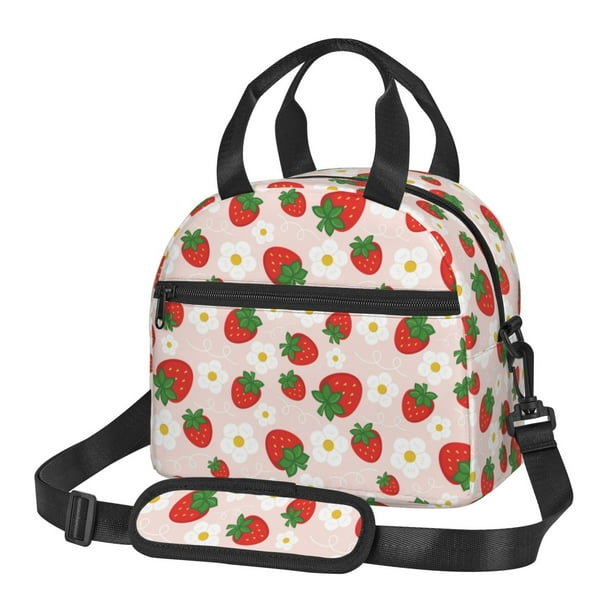 Easygdp Strawberry Floral Caja de Almuerzo para Mujeres y Hombres, Bolsa de Almuerzo Insulada, Bolsas Reutilizables Impermeables para Viajes, Trabajo y Picnics