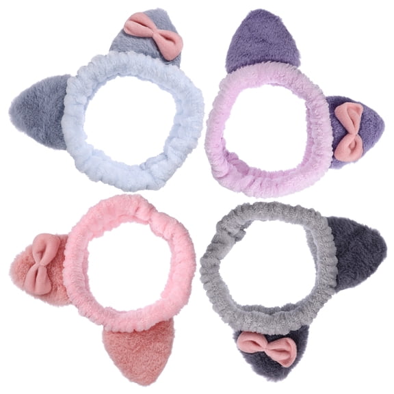 BESTYASH 4Pcs Makeup Headbands Cat Ear Hairbands Assorted Color Soft Cloth for Face Cleaning and Party