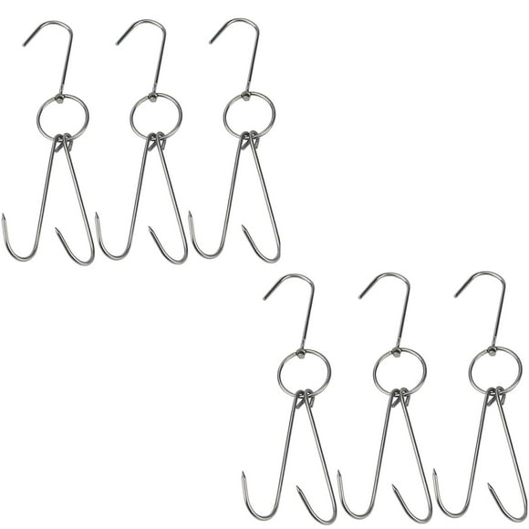 TIHOOD 6PCS 9.4" Stainless Steel Double Meat Hooks Roast Duck Bacon Shop Hook BBQ Grill Hanger Cooking Tools Accessories (6 PACKS)