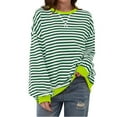 thumbnail image 1 of Bowake Hauts à Manches Longues pour Femmes 2024 Col Rond Décontracté à Rayures Épaules Tombantes Pull Chemises Blouse Basique, 1 of 6