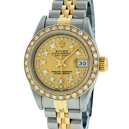 Pre-Owned Rolex Ladies Datejust Steel & 18K Yellow Gold Champagne String Diamond Watch Jubilee (Best Rolex For The Money)