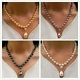thumbnail image 2 of K-KED Natural 8mm Round South Sea Shell Pearl 12x16mm Drop Pendant Necklace 18" AAA+-Gold, 2 of 9