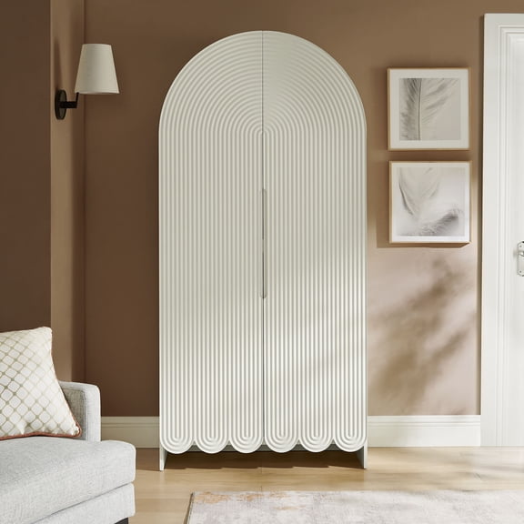 Dahlia 78 Inch Fluted and Scalloped Arched Storage Cabinet in White