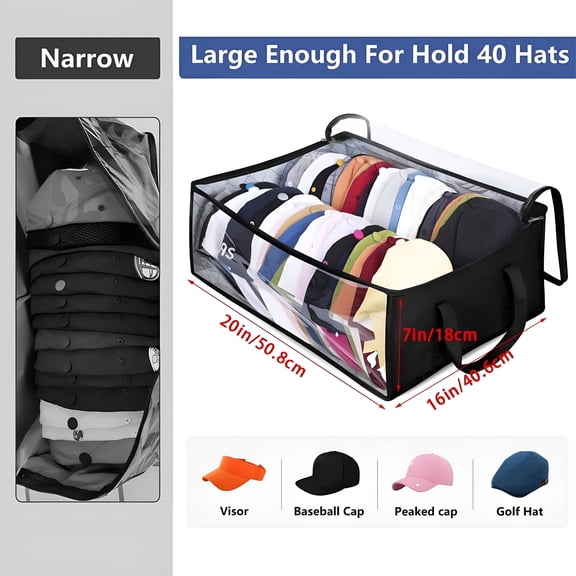 XIBUFE Collapsible Baseball Cap Storage Box Holds 40 Hats Closet Storage Dorm Organizers