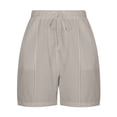 thumbnail image 4 of RYRJJ Women's Cotton Linen Shorts Drawstring Elastic Waist Shorts Casual Summer Comfy Lightweight Baggy Beach Shorts with Pockets(Gray,M), 4 of 7
