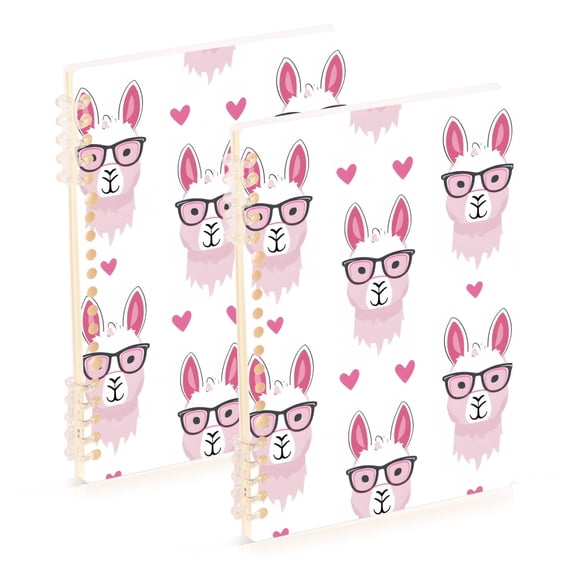 Funny Llamas with Glasses Notebooks 2 Pcs 1-subject Journal 60 Sheets A5 College Ruled Paper Detachable Ring 8.3"x5.7"