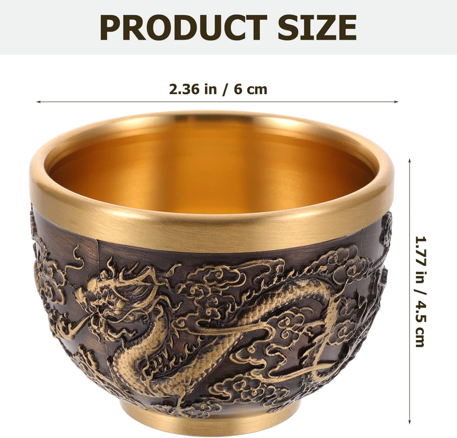 Kung Fu Teacups Chinese Copper Tea Cup Vintage Dragon Pattern Tea Tasting Cup Embossed Traditional Tea Mugs Japanese Sake Cup for Coffee Tea Espresso