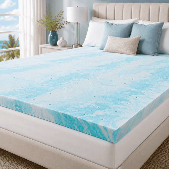 ROSVOVO 4 Inch Gel Memory Foam Mattress Topper, Queen Size, Ventilated Cooling, Plush Comfort, CertiPUR-US Certified, Blue