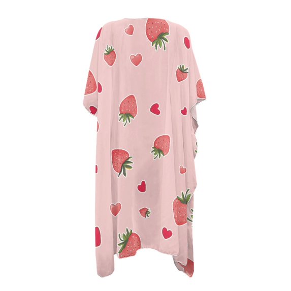 HELLHERO Pink Strawberry Hearts Bathing Suit Cover Up High Quality Fabrics Washable Free Size Long Kimono Swimsuit Cover Up for Women