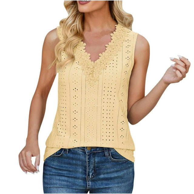 Économies d'Été KIHOUT Hauts d'Été pour Femmes, Hauts Mode pour Femmes à Manches Courtes à Col en V, Uniforme de Travail, Blouse à Imprimé avec Poche, Hauts (Jaune G)