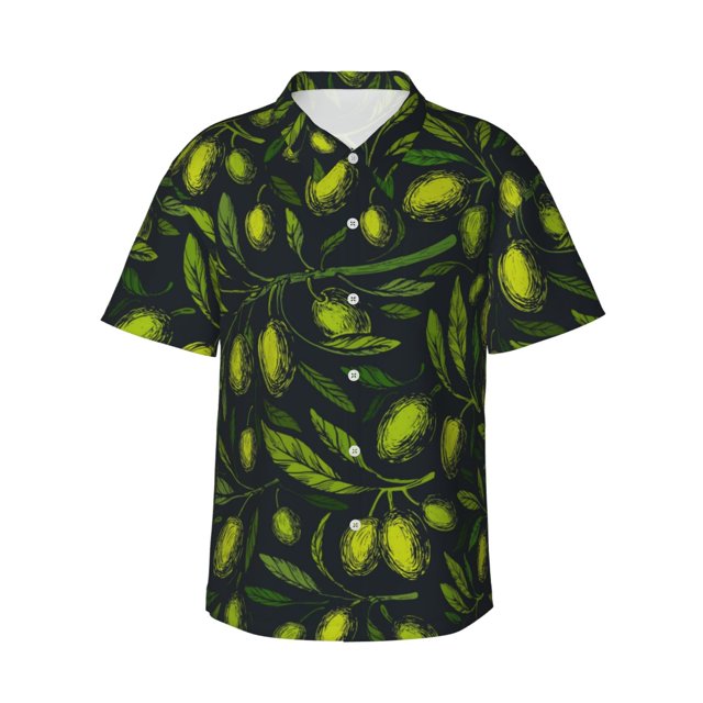 Fotbe Green Branch Olive Camisa Hawaiana para Hombre Unisex – Camisa Casual de Verano con Botones de Manga Corta de Algodón y Lino,Small