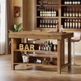 thumbnail image 3 of TRIBEWOOD 55-Inch Solid Wood Bar Table, 3-Tier Farmhouse Home Bar Unit with Open Storage Shelves, Rectangular Counter Height Pub Table for Kitchen, Dining Room, Basement, Brown, 3 of 7