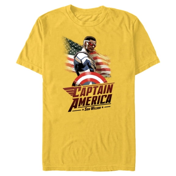 Marvel Avengers Sam Wilson Captain America Flag - Short Sleeve Blended T-Shirt for Adults - Customized-Yellow